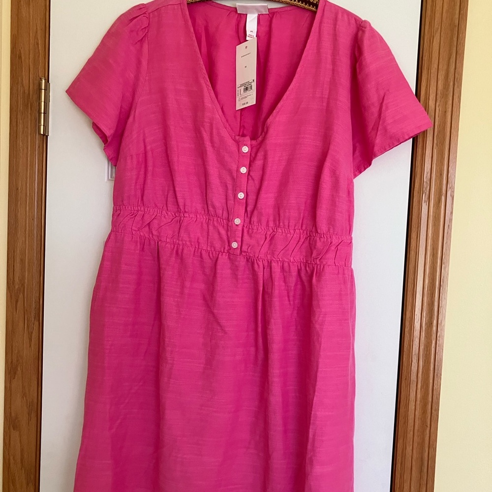 Isabel Maternity Dress Womens Size medium Pink V-Neck Fit and Flare Stretch